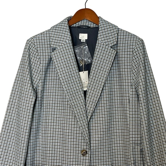 A New Day Oversized Plaid One Button Blazer Size L Pocket Blue Gray Academia NEW - Picture 5 of 15